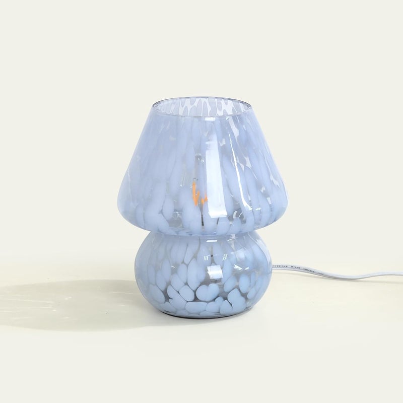 OneWish Mushroom Lamp Small Bedside Table Lamp-Nightstand Nightlight Dimmable Stepless, Translucent Glass Desk Lamp for Bedroom Dorm Living Kitchen, Murano Style Aesthetic Cute Home Decor(Blue) - Image 1